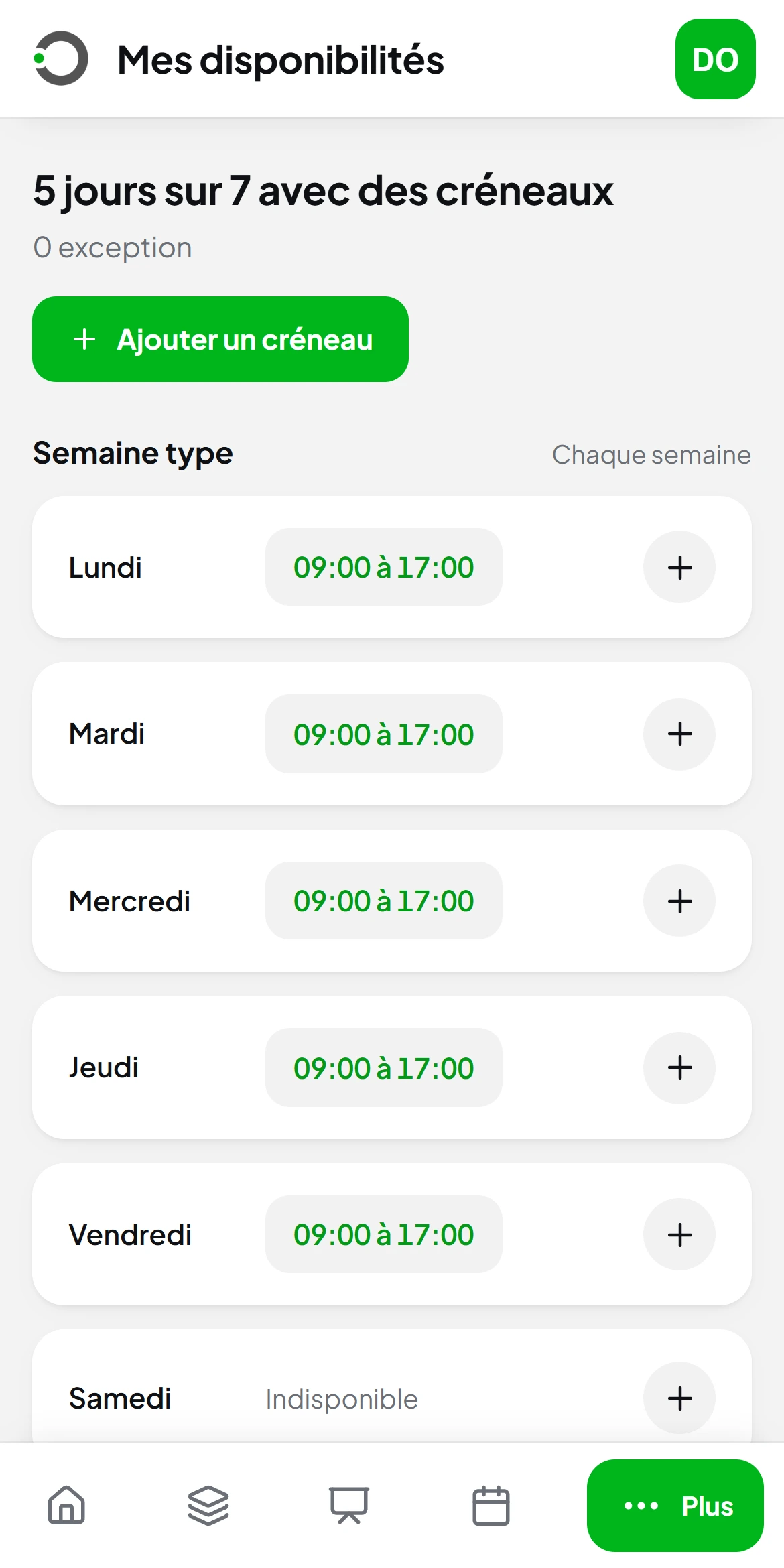 Mes disponibilités sur téléphone