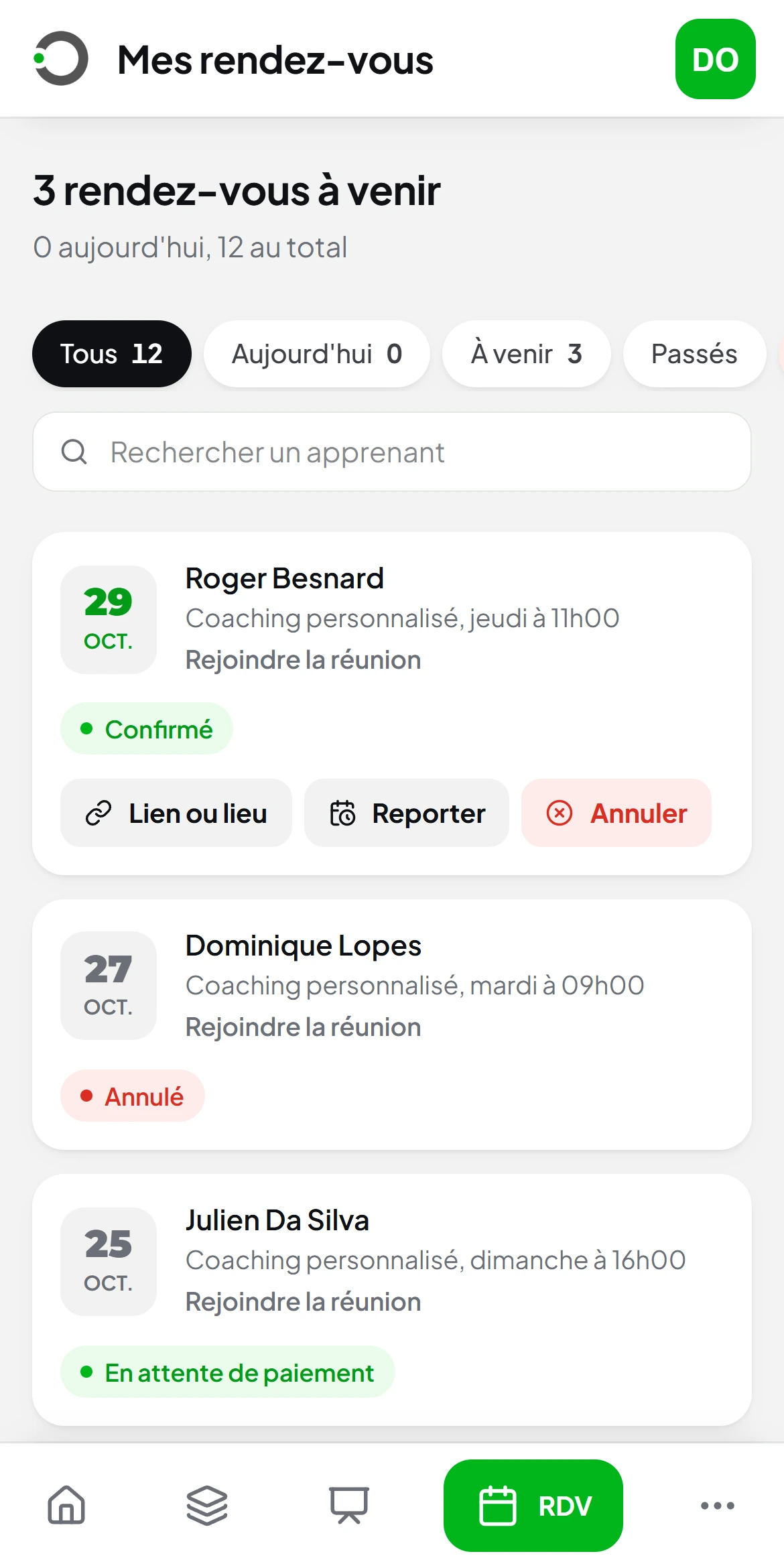 Mes rendez-vous sur téléphone